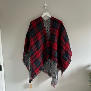 Charlie O. Red Plaid Reversible Poncho NWT